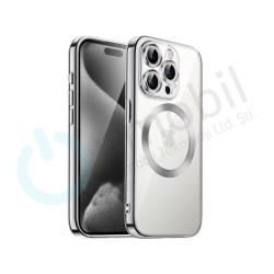 İphone 11 Promax Metal Görünümlü  Magsafe Uyumlu Lüks Kılıf GÜMÜŞ