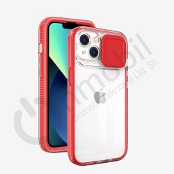 Iphone 13 Pro Max Lens Kapaklı Renkli Kılıf KIRMIZI